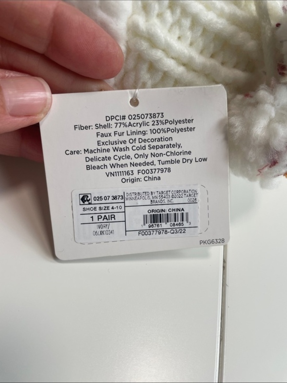 Target Ivory Knit Faux Fur Lined Slippers
